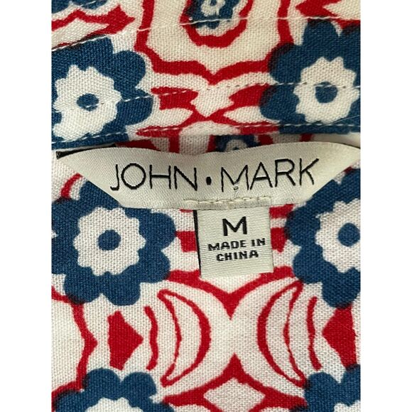 John Mark Women's M Red Button Up Rayon Tunic Shirt Floral Tie Sleeve Bohemian - Picture 4 of 9